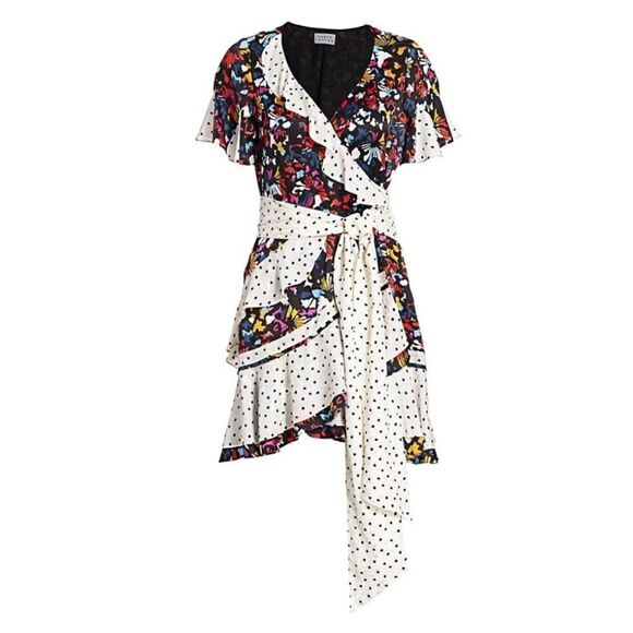 Tanya Taylor Bianka Combo Silk Wrap Dress Size 4 New with Tags - Picture 1 of 14